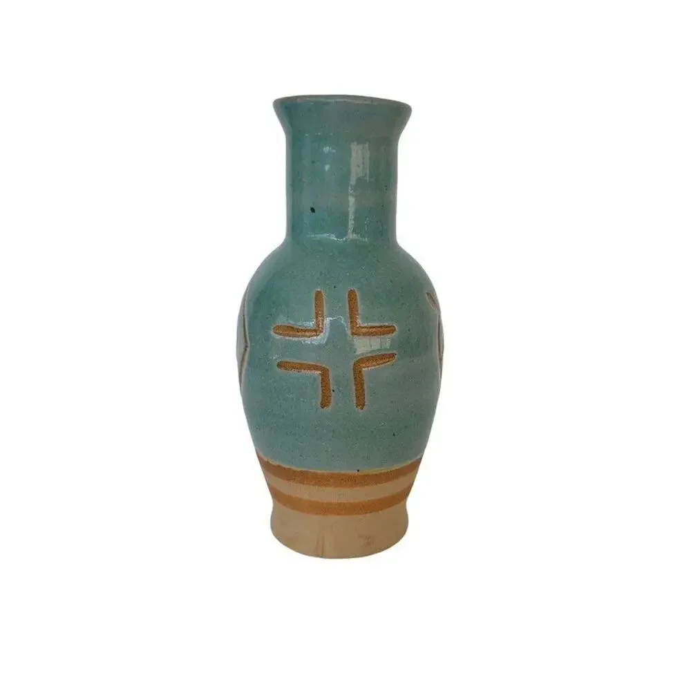 Handmade Pottery Vase Southwestern Teal Terracotta Native Style Small Decorative